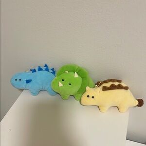 Japanese Plush Dinosaur Toy Set - Blue, Green, and Yellow